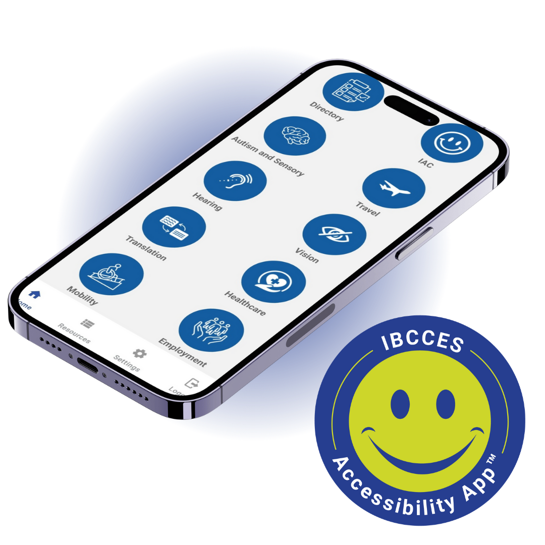 IBCCES Accessibility App shown on smartphone